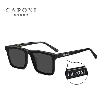 Ochelari de soare polarizați CAPONI din nailon, cu rame din acetat, design pătrat și plat, pentru bărbați, protecție UV400, lentile negre CP7499
