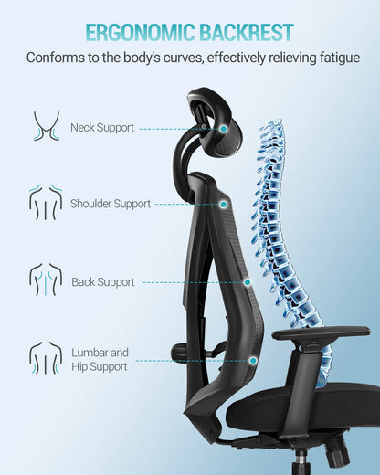 1 Black Ergonomic Office Chair,Computer Chair,Swivel Chair with Adjustable Lumbar Support,Headrest and Armrest,Height Adjustment
