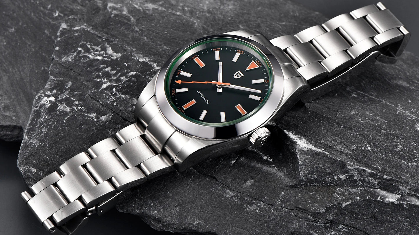 PAGANI DESIGN 2026 New Green Glass Men's Mechanical Watches Automatic Watch Men AR Sapphire crystal Stainless steel Wristwatch