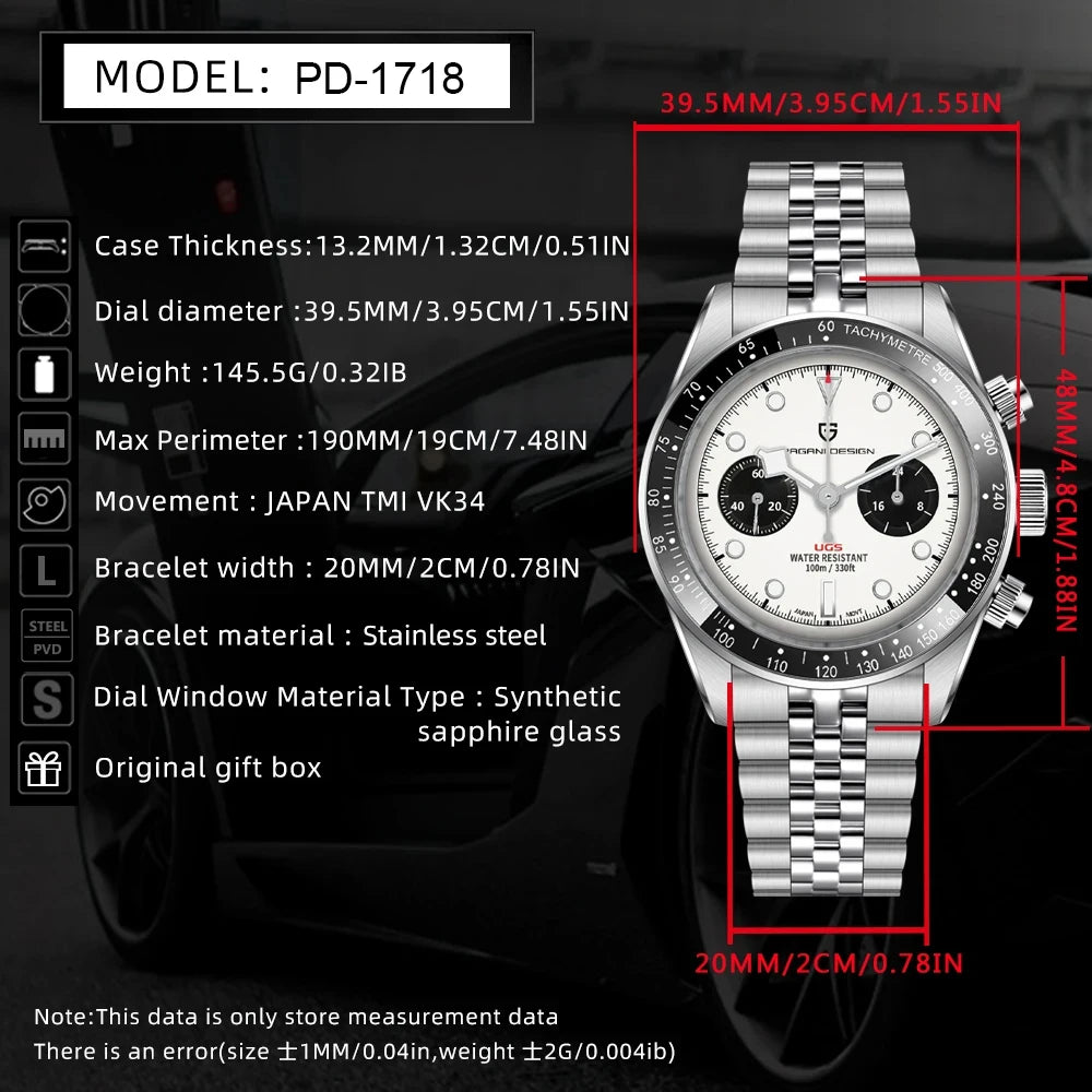 2026 New PAGANI Panda DESIGN Mens Watch Luxury Quartz Speed Sports Chronograph Watch Men AR Sapphire Luminous water lock