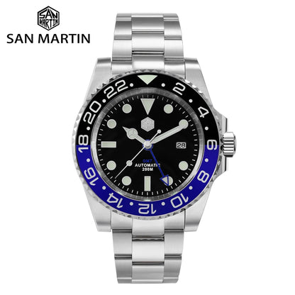 San Martin Luxury GMT Hangzhou 6460 Men Automatic Mechanical Watch Business Sports Waterproof 200m Sapphire Full Luminous SN0016