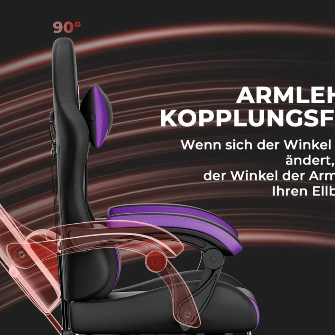 Gaming Stuhl Ergonomisch Gaming Chair mit Lendenkissen und Kopfstütze, Gamer Stuhl Höhenverstellbar, Pc Stuhl für Erwachsene Mäd