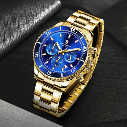 SAPPHERO Men’s Quartz Watch Luxury Chronograph Sport Wristwatch Stainless Steel Waterproof 50M Date Luminous Business Watch