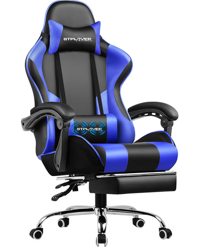 GTPLAYER Gaming chair with massage Lumin cushion & footrest, Ergonomic office chair with padded seat, swivel chair up to 150 kg