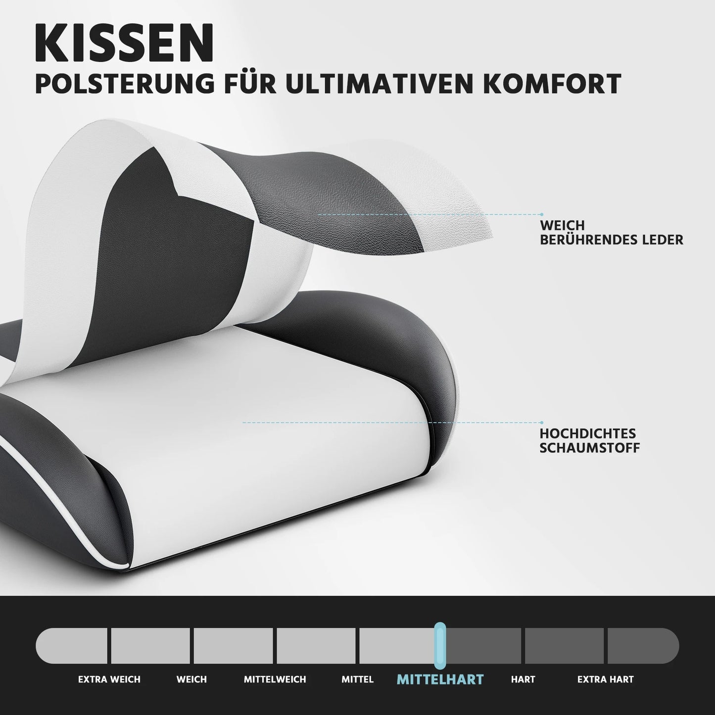 Black & White Gaming Chair, Ergonomic PU Leather Computer Chair with Footrest, Adjustable Swivel Office Chair with Lumbar Support & Headrest, Breathable High-Back Chair for Gaming & Work