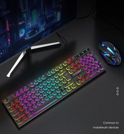 Russian Keyboard with Russian English Letter 100% Keyboard Mouse Kit Translucent Keycaps Backlight Punk Round Keycap Wired TF270