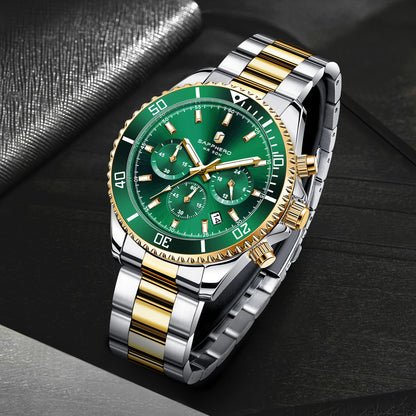 SAPPHERO Men’s Quartz Watch Luxury Chronograph Sport Wristwatch Stainless Steel Waterproof 50M Date Luminous Business Watch