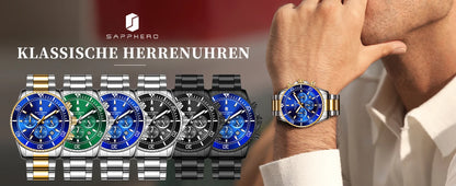 SAPPHERO Men’s Quartz Watch Luxury Chronograph Sport Wristwatch Stainless Steel Waterproof 50M Date Luminous Business Watch