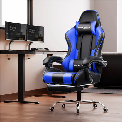 GTPLAYER Gaming chair with massage Lumin cushion & footrest, Ergonomic office chair with padded seat, swivel chair up to 150 kg
