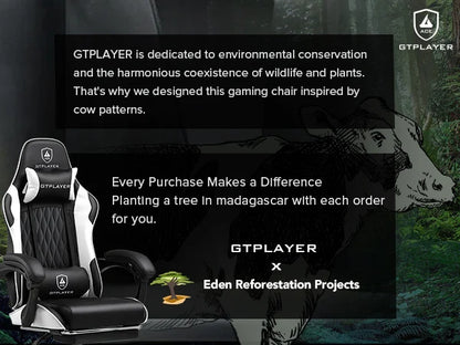 Cadeira gaming GTPLAYER Cadeira gamer Cadeira de escritório ergonómica Apoio para os pés ajustável Apoio lombar e almofadas Cadeira gaming