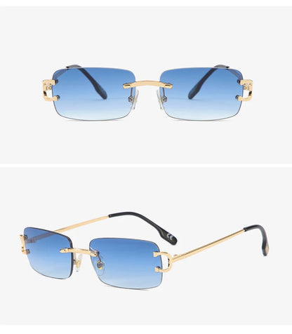 Ochelari de soare retro Kachawoo, dreptunghiulari, fără ramă, pentru bărbați și femei, UV400, mici, la modă, albastru, roz, auriu, metalici, cadouri de ziua de naștere