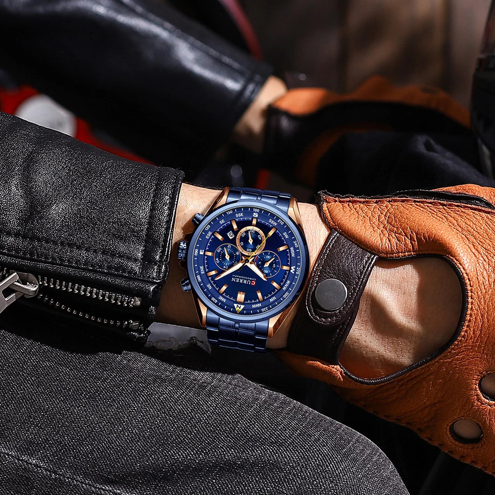 Herrenuhr CURREN – Trendige Uhr einer bekannten Marke, Luxusmodell, wasserdicht, aus Edelstahl, sportlicher Stil, Quarz-Chronograph