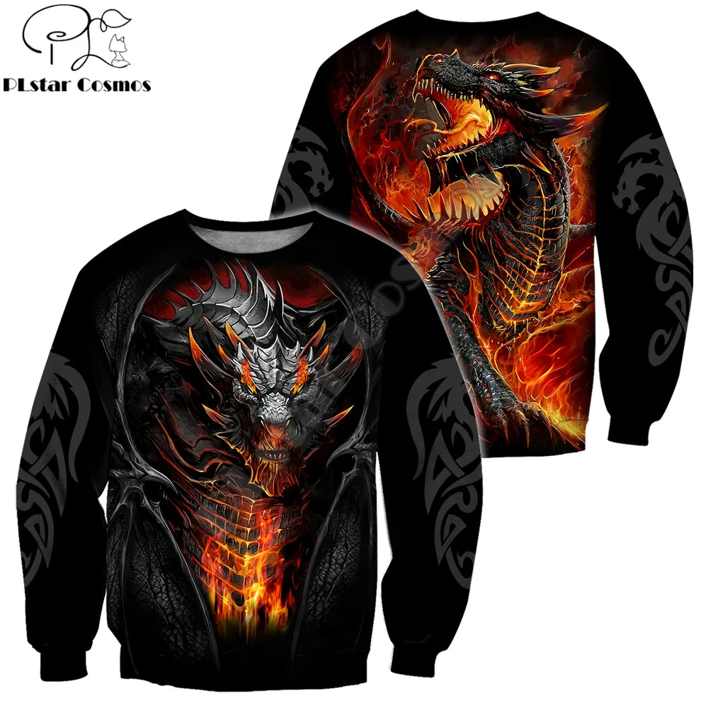 Kaunis tulilohikäärmetatuointi, 3D-printattu miesten huppari, unisex-hupparit, collegepaita, syksyinen streetwear, rento takki, verryttelyasu KJ747