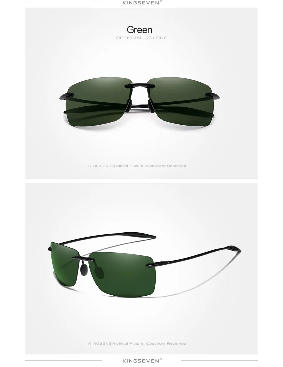 KINGSEVEN TR90 Ochelari de soare fără ramă pentru bărbați Ochelari de soare ultralegeri, pătrați, fără ramă, pentru femei, de marcă, cu lentile oglindă