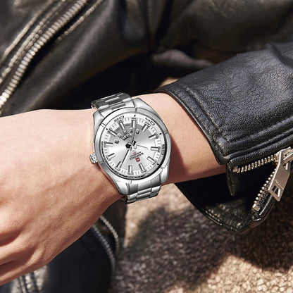 Montre pour homme NAVIFORCE, entièrement en acier, étanche, style décontracté, mouvement à quartz avec affichage de la date – Montre-bracelet de luxe pour homme, d'une marque de premier plan.