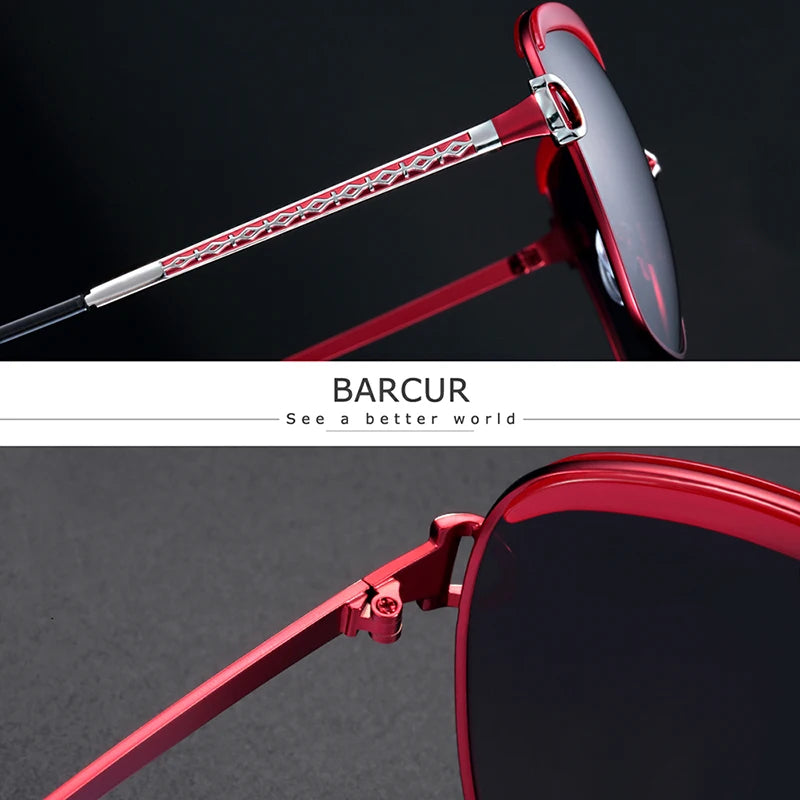 BARCUR Polarized Ladies Sunglasses Women Gradient Lens Round Sun Glasses Square Luxury Brand Oculos Lunette De Soleil Femme