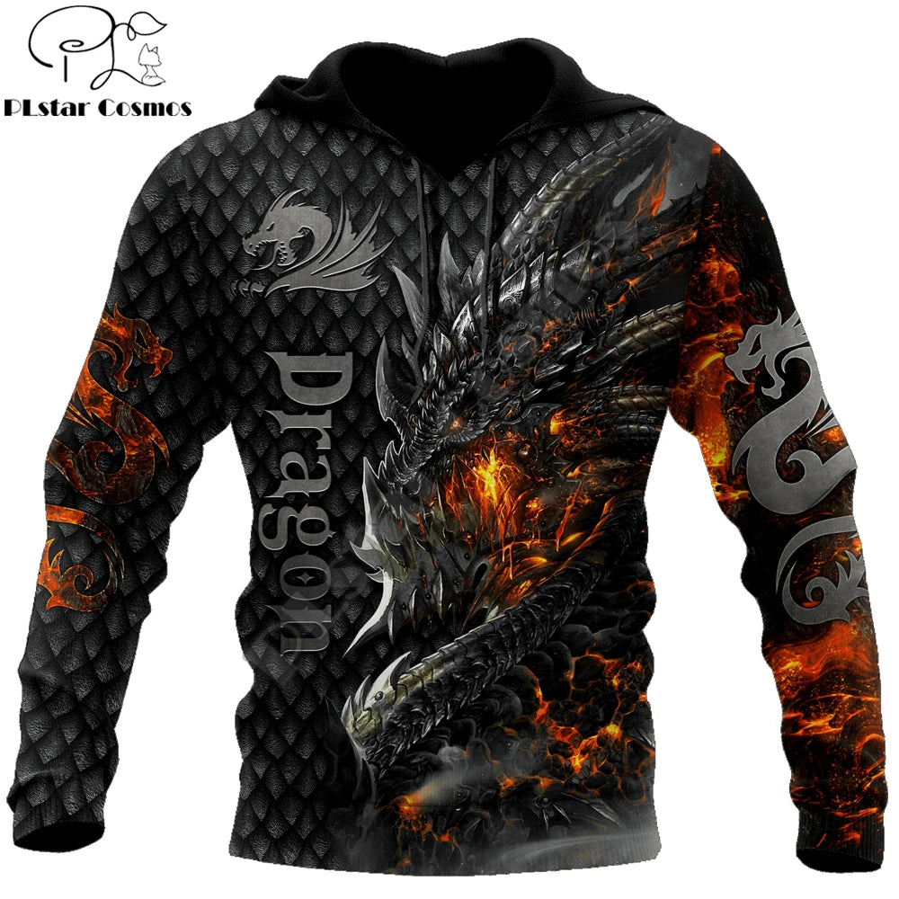 Upea tulilohikäärme 3D -kokopainettu miesten huppari, unisex-hupparit, collegepaita, syksyinen streetwear-rento takki, verryttelyasu KJ749
