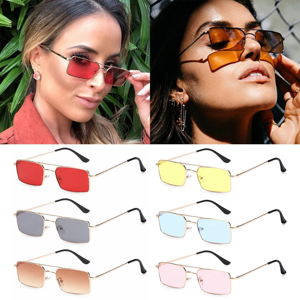 1 buc. Ochelari de soare mici, dreptunghiulari, fără ramă, la modă, pentru femei și bărbați, din aliaj metalic, cu lentile de sticlă, stil de călătorie, protecție UV400