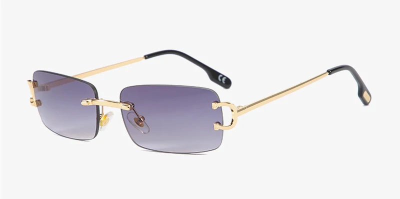 Ochelari de soare retro Kachawoo, dreptunghiulari, fără ramă, pentru bărbați și femei, UV400, mici, la modă, albastru, roz, auriu, metalici, cadouri de ziua de naștere