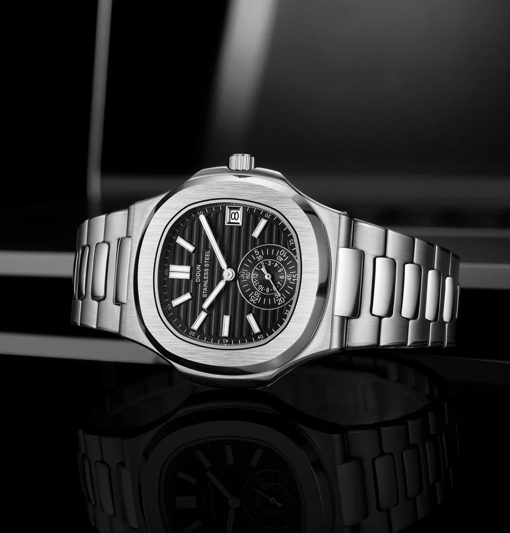 DIDUN Mens Watches Top Brand Luxury Business Stainless Watch Male Military Quartz Chronograph Analog Date Clock Steel Wristwatch