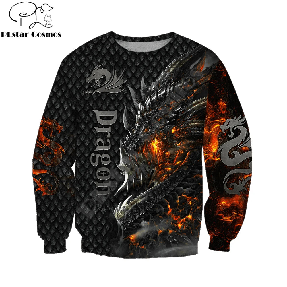 Upea tulilohikäärme 3D -kokopainettu miesten huppari, unisex-hupparit, collegepaita, syksyinen streetwear-rento takki, verryttelyasu KJ749