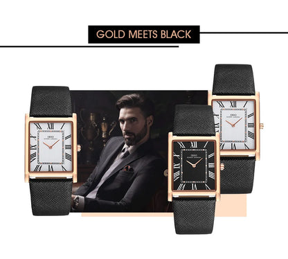 IBSO Ultra-Thin Rectangle Dial Men's Quartz Watch Luxury Business Style Genuine Leather Strap Waterproof New Men WristWatches