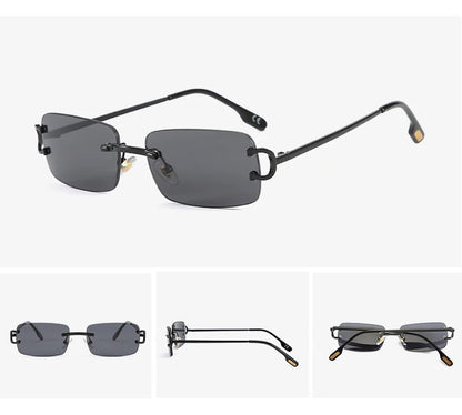 Ochelari de soare retro Kachawoo, dreptunghiulari, fără ramă, pentru bărbați și femei, UV400, mici, la modă, albastru, roz, auriu, metalici, cadouri de ziua de naștere