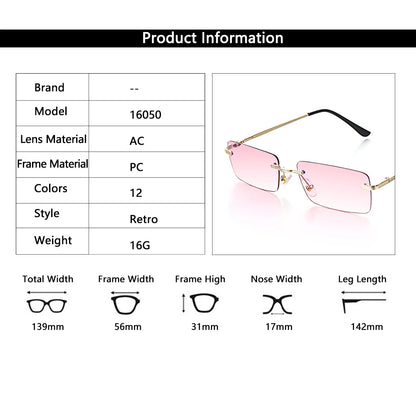 1 buc. Ochelari de soare mici, dreptunghiulari, fără ramă, la modă, pentru femei și bărbați, din aliaj metalic, cu lentile de sticlă, stil de călătorie, protecție UV400