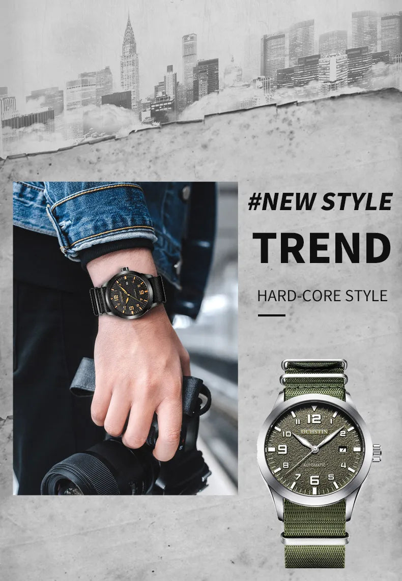 OCHSTIN Men Automatic Mechanical Watch Luxury Casual Dress Military Outdoor Sports Army Mens Wristwatches Waterproof Male Clock