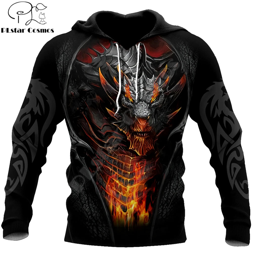 Kaunis tulilohikäärmetatuointi, 3D-printattu miesten huppari, unisex-hupparit, collegepaita, syksyinen streetwear, rento takki, verryttelyasu KJ747