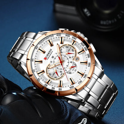 CURREN Business Herren-Armbanduhr, Luxusmarke, Edelstahl-Armbanduhr, Chronograph, Army Military Quarzuhren