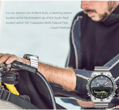 NORTH EDGE Mens Dive Watch Military Army Luxury Full Steel Smartwatch Compass Altimeter Barometer Digital Clock Waterproof 200m