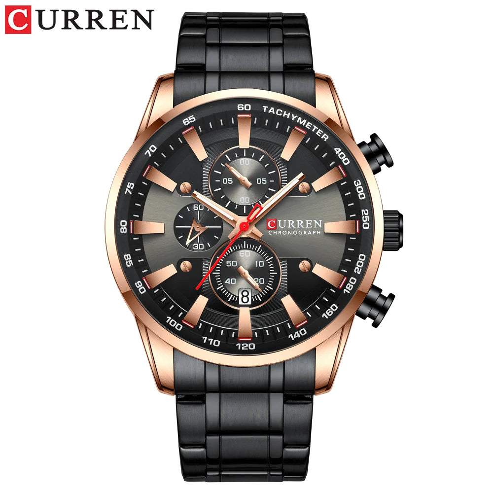 Curren Men's Watch Top Luxury Brand Big Dial Blue Quartz Men Watches Chronograph Sport Wristwatch Man Stainless Steel Date Clock