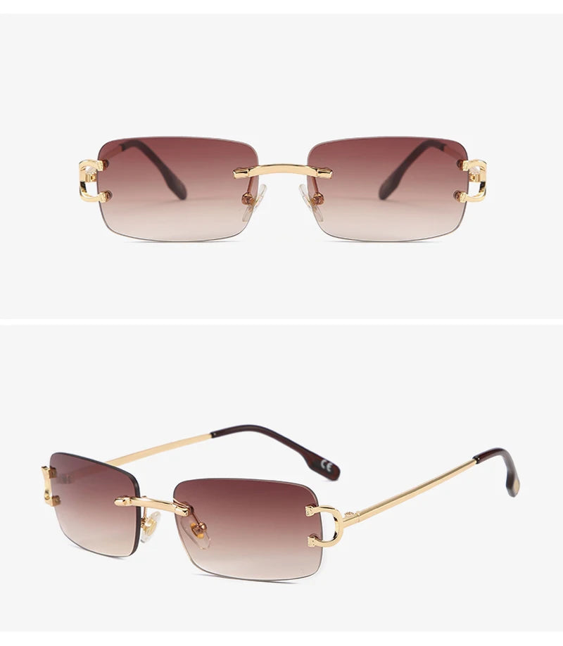 Ochelari de soare retro Kachawoo, dreptunghiulari, fără ramă, pentru bărbați și femei, UV400, mici, la modă, albastru, roz, auriu, metalici, cadouri de ziua de naștere