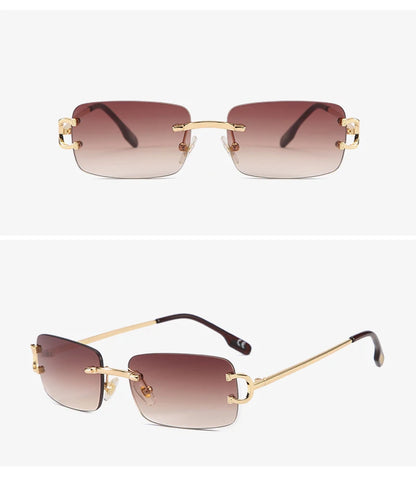 Ochelari de soare retro Kachawoo, dreptunghiulari, fără ramă, pentru bărbați și femei, UV400, mici, la modă, albastru, roz, auriu, metalici, cadouri de ziua de naștere