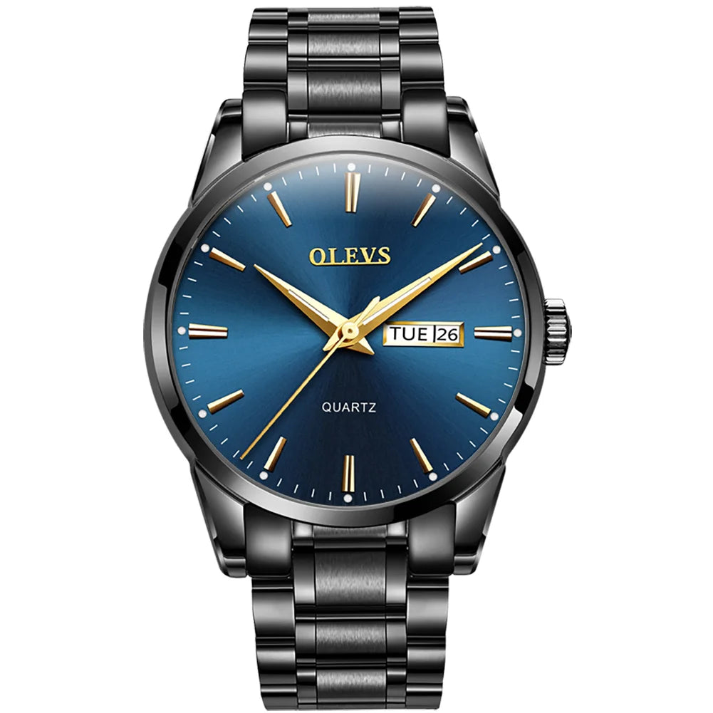 Reloj para hombre OLEVS: reloj de pulsera de cuarzo de acero inoxidable, resistente al agua, dorado, elegante y luminoso, accesorio de lujo para hombre