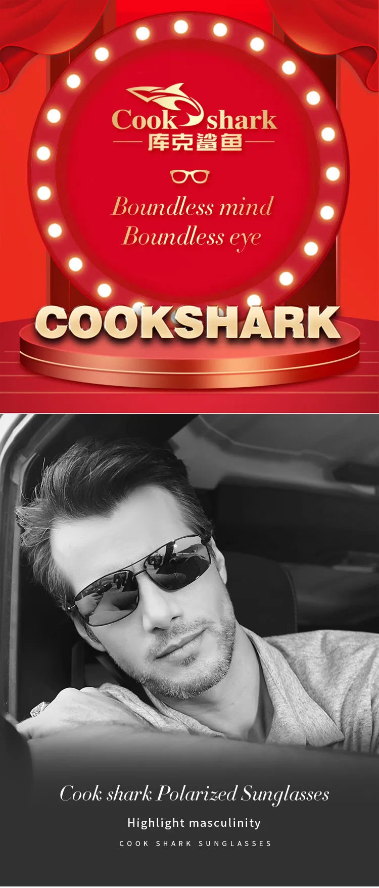 Cook Shark Ochelari de soare cu schimbare de culoare, model nou, pentru bărbați, cu polarizare Tidal, oglindă pentru șofer, ochelari de conducere cu vedere nocturnă