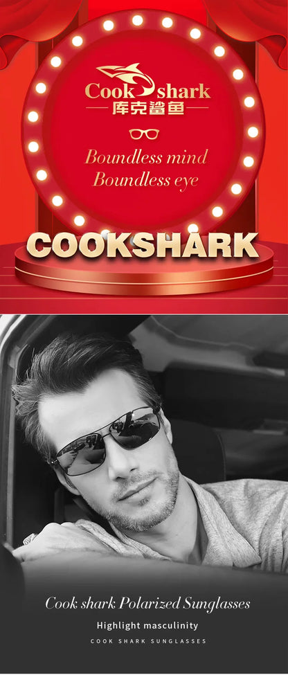 Cook Shark Ochelari de soare cu schimbare de culoare, model nou, pentru bărbați, cu polarizare Tidal, oglindă pentru șofer, ochelari de conducere cu vedere nocturnă