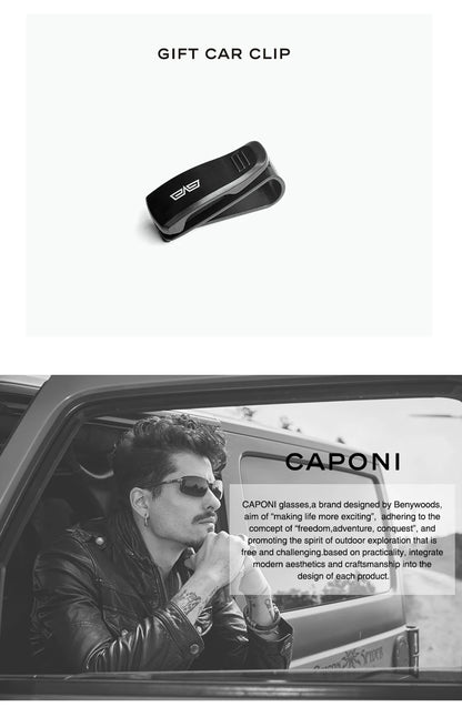 Ochelari de soare polarizați CAPONI din nailon, cu rame din acetat, design pătrat și plat, pentru bărbați, protecție UV400, lentile negre CP7499