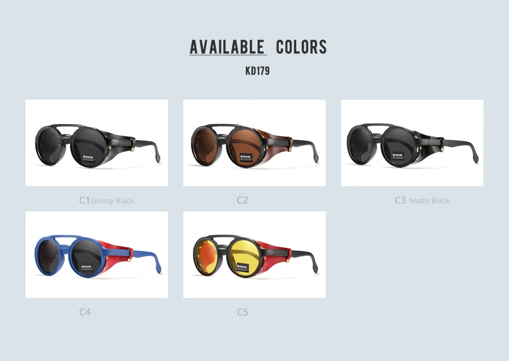 KDEAM Ochelari de soare rotunzi vintage pentru bărbați și femei, din piele, cu design tip „shield” și punte dublă, model KD179