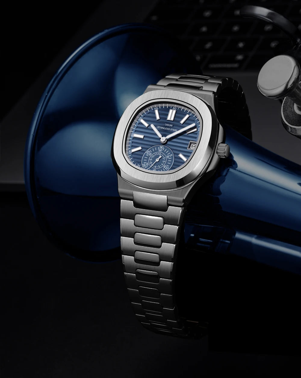 DIDUN Mens Watches Top Brand Luxury Business Stainless Watch Male Military Quartz Chronograph Analog Date Clock Steel Wristwatch