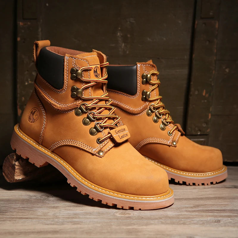 KOWM Cowhide Outdoor Men Hiking Shoes Waterproof Tactical Desert Shoes Hunting Boots Snow Boots Fur Sneakers Women Trekking Shoes