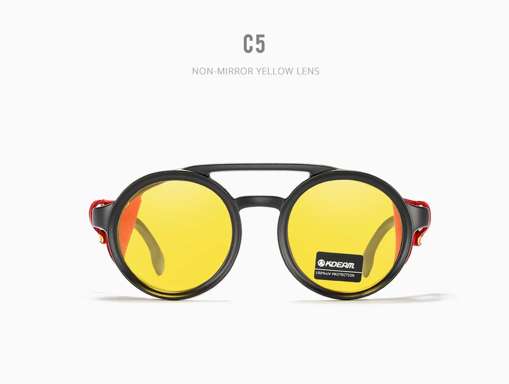 KDEAM Ochelari de soare rotunzi vintage pentru bărbați și femei, din piele, cu design tip „shield” și punte dublă, model KD179