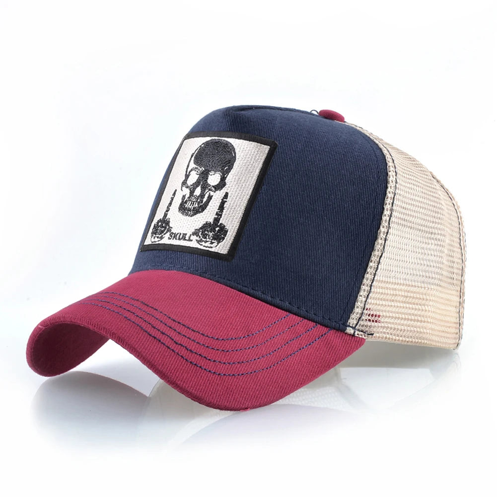 Men's Baseball Cap With Embroidery Skull Patch Snapback Hip Hop Trucker Cap Women Four Season Outdoor Breathable Visor Bone Hats