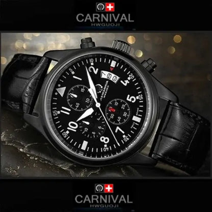 Chronograph luminous military running sport full steel men stopwatch genuine leather strap luxury brand watches sapphire reloj