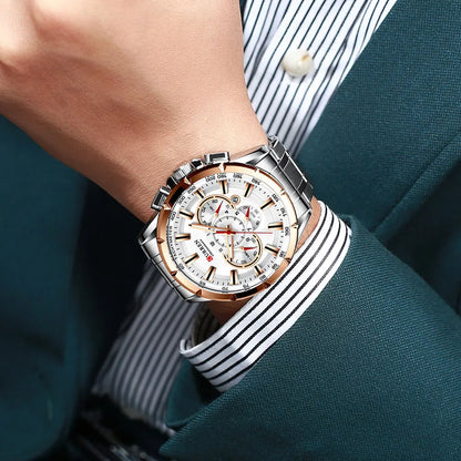 CURREN Business Herren-Armbanduhr, Luxusmarke, Edelstahl-Armbanduhr, Chronograph, Army Military Quarzuhren