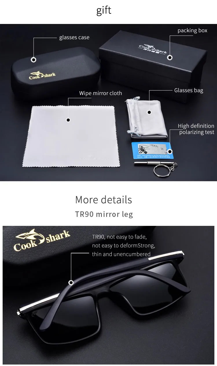 Ochelari de soare Cook Shark pentru bărbați, ochelari de soare polarizați, ochelari de condus, noi, cu protecție UV, ochelari de vedere pe timp de noapte pentru șoferi