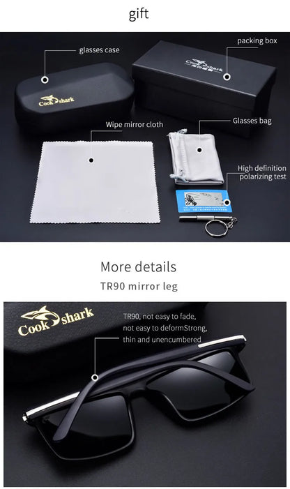 Ochelari de soare Cook Shark pentru bărbați, ochelari de soare polarizați, ochelari de condus, noi, cu protecție UV, ochelari de vedere pe timp de noapte pentru șoferi