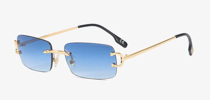 Ochelari de soare retro Kachawoo, dreptunghiulari, fără ramă, pentru bărbați și femei, UV400, mici, la modă, albastru, roz, auriu, metalici, cadouri de ziua de naștere