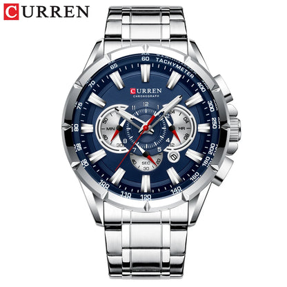 CURREN Business Herren-Armbanduhr, Luxusmarke, Edelstahl-Armbanduhr, Chronograph, Army Military Quarzuhren